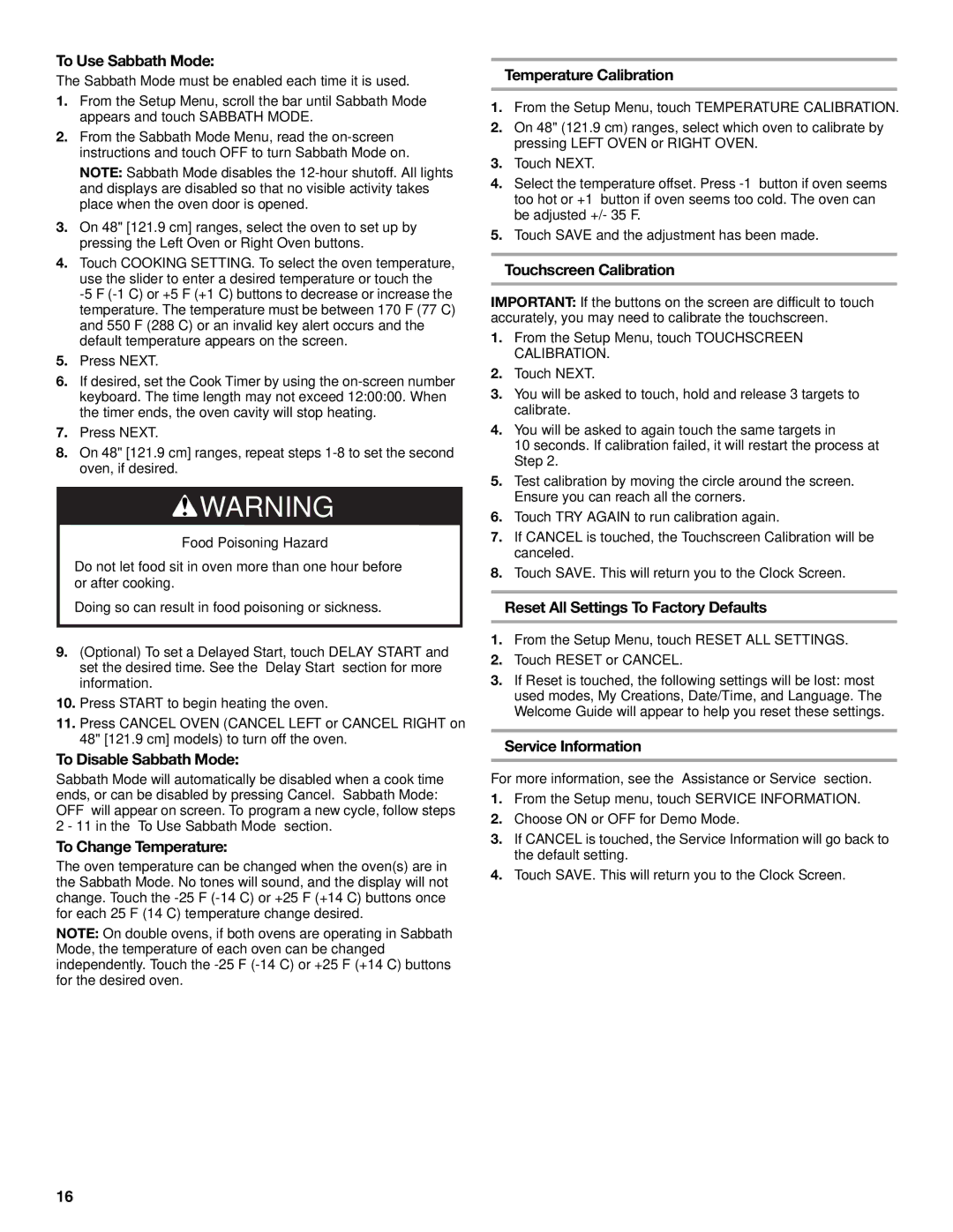 Jenn-Air JGRP548, JGRP430 To Use Sabbath Mode, To Disable Sabbath Mode, To Change Temperature, Temperature Calibration 