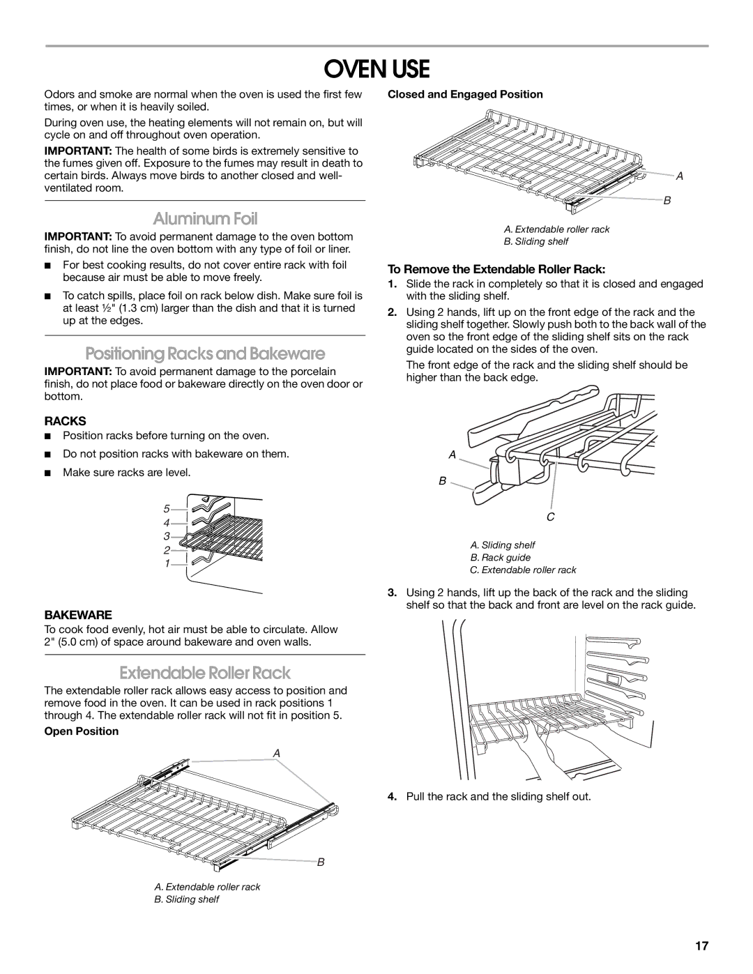 Jenn-Air JGRP430, JGRP548, JGRP536, JGRP436 Oven USE, Aluminum Foil, Positioning Racks and Bakeware, Extendable Roller Rack 