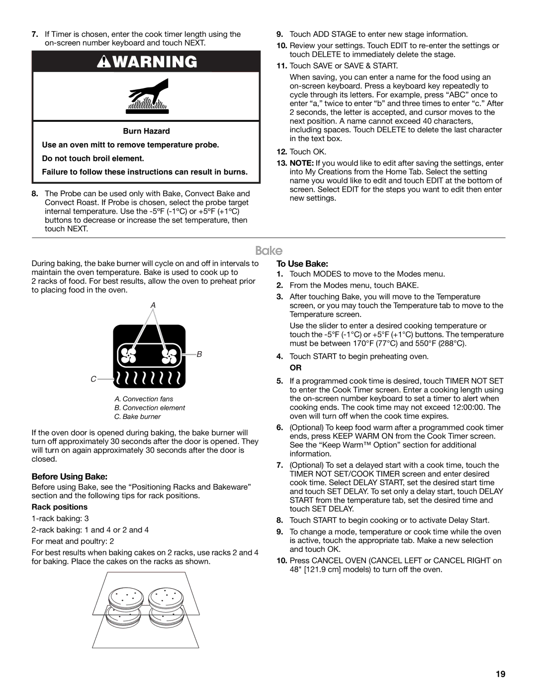 Jenn-Air JGRP436, JGRP548, JGRP430, JGRP536 manual Before Using Bake, To Use Bake, Rack positions 