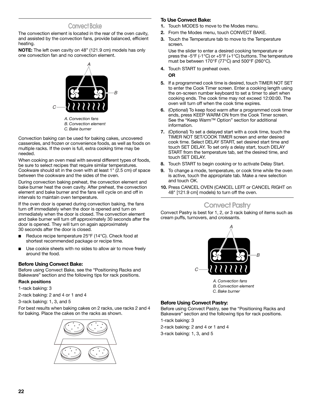 Jenn-Air JGRP536, JGRP548 ConvectBake, Before Using Convect Bake, To Use Convect Bake, Before Using Convect Pastry 