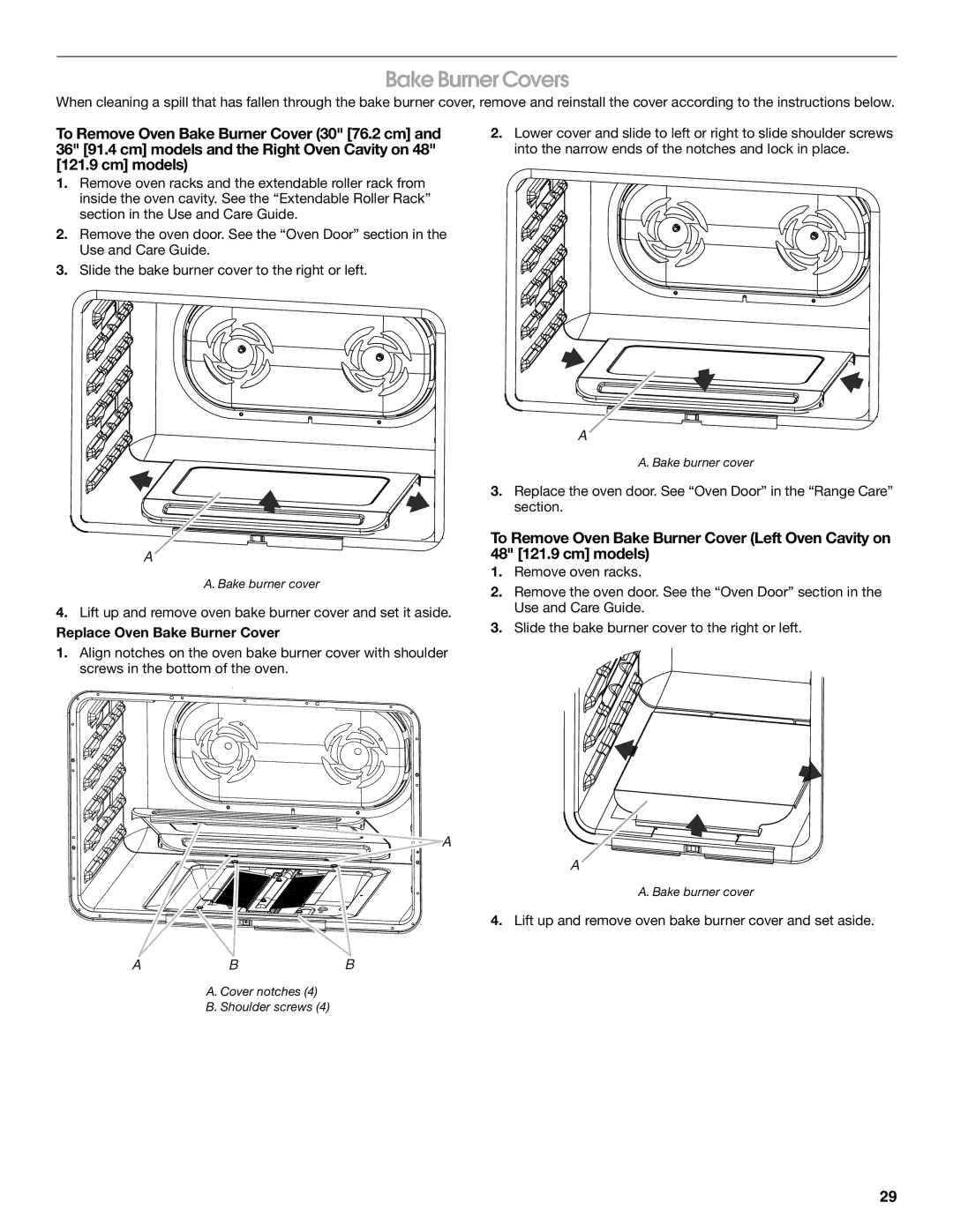 Jenn-Air JGRP430, JGRP548, JGRP536, JGRP436 manual Bake Burner Covers, Replace Oven Bake Burner Cover 