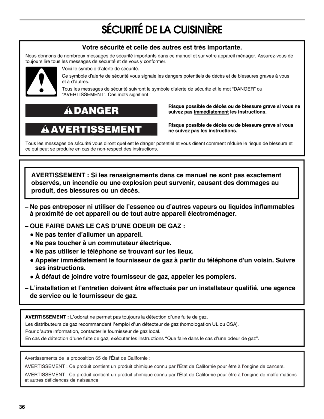 Jenn-Air JGRP548, JGRP430, JGRP536 manual Sécurité DE LA Cuisinière, Votre sécurité et celle des autres est très importante 