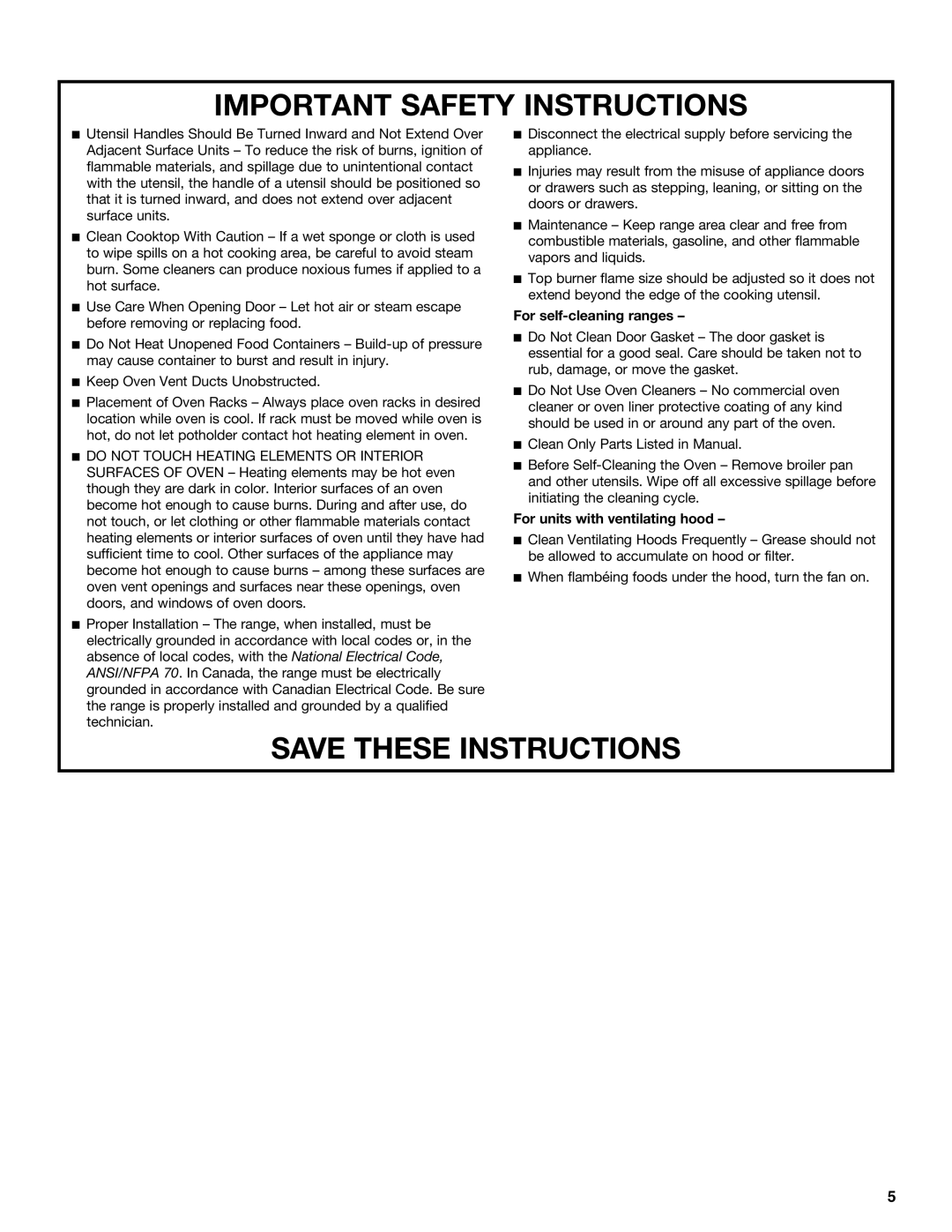 Jenn-Air JGRP430, JGRP548, JGRP536, JGRP436 manual For self-cleaning ranges, For units with ventilating hood 