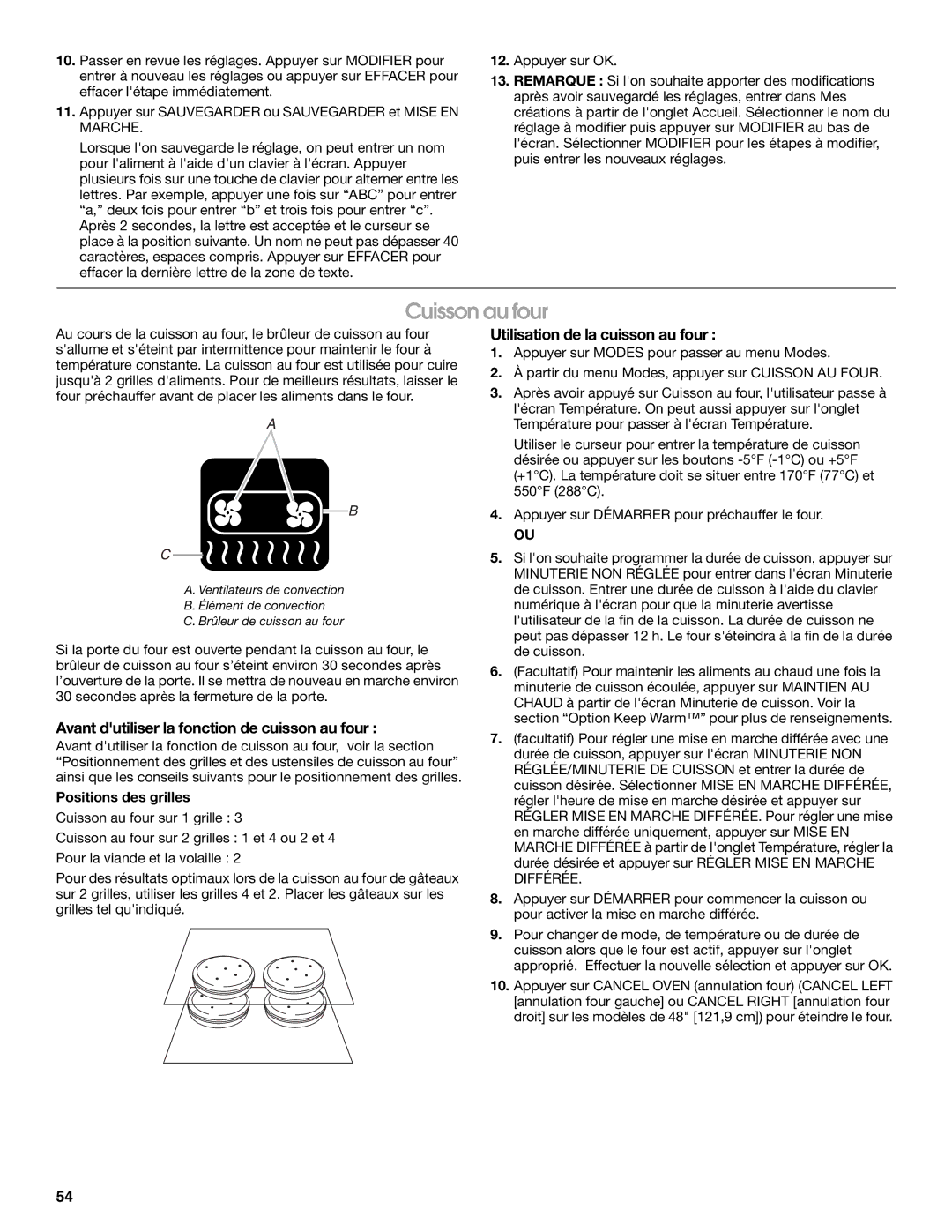 Jenn-Air JGRP536 manual Cuisson au four, Avant dutiliser la fonction de cuisson au four, Utilisation de la cuisson au four 