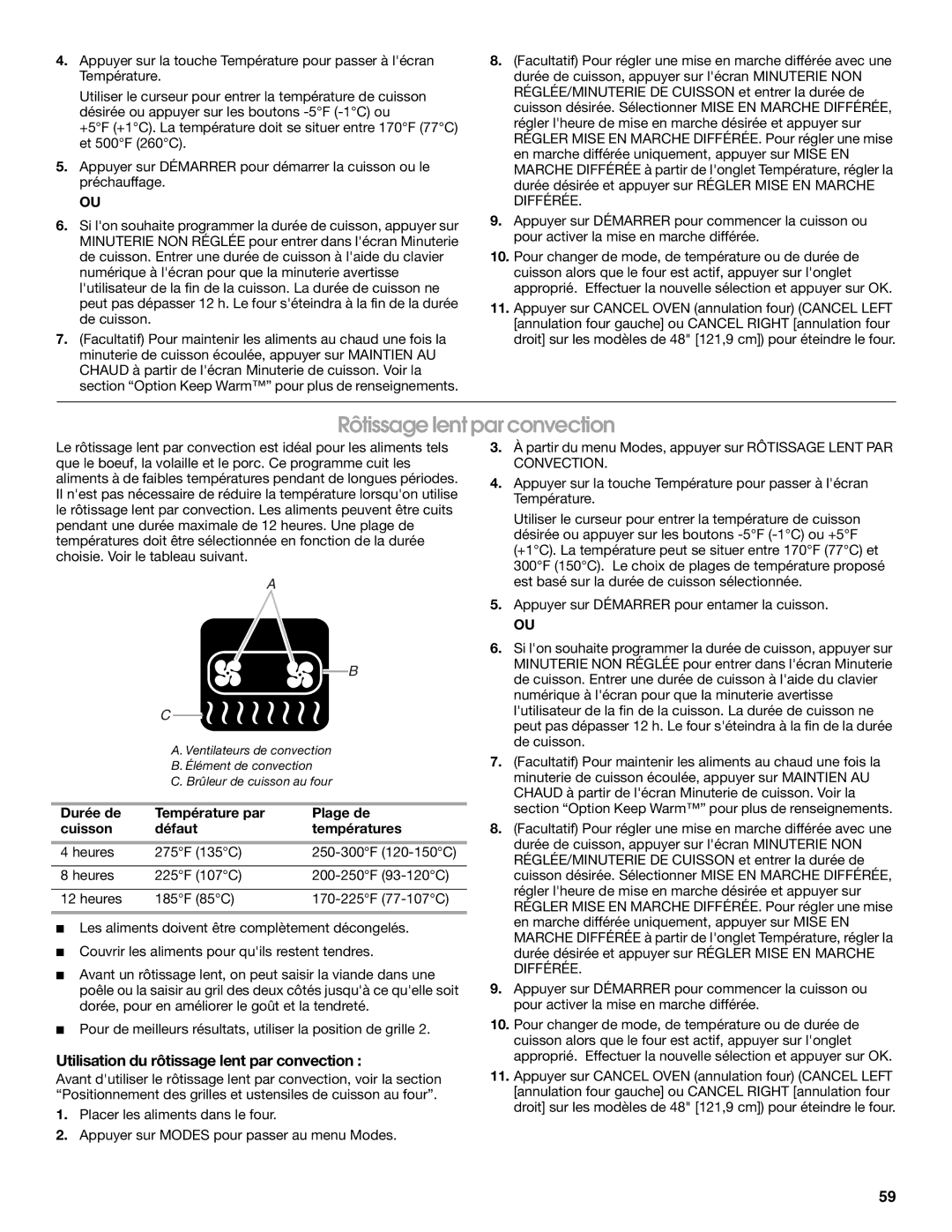 Jenn-Air JGRP436, JGRP548, JGRP430, JGRP536 manual Rôtissage lent par convection, Utilisation du rôtissage lent par convection 