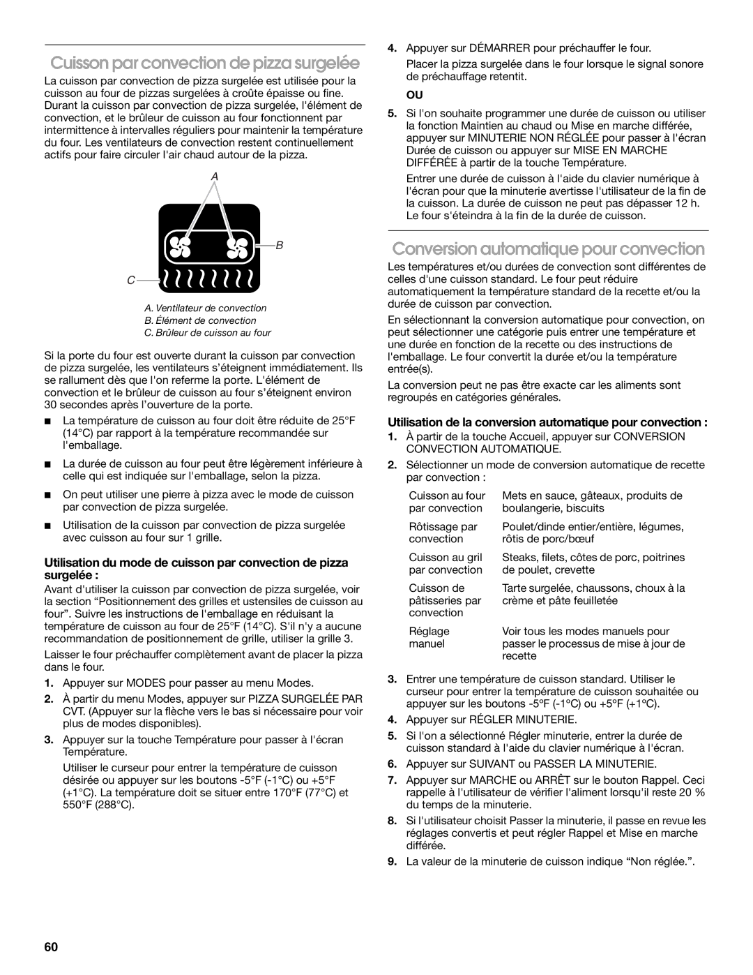 Jenn-Air JGRP548, JGRP430, JGRP536, JGRP436 Cuisson par convection de pizza surgelée, Conversion automatique pour convection 