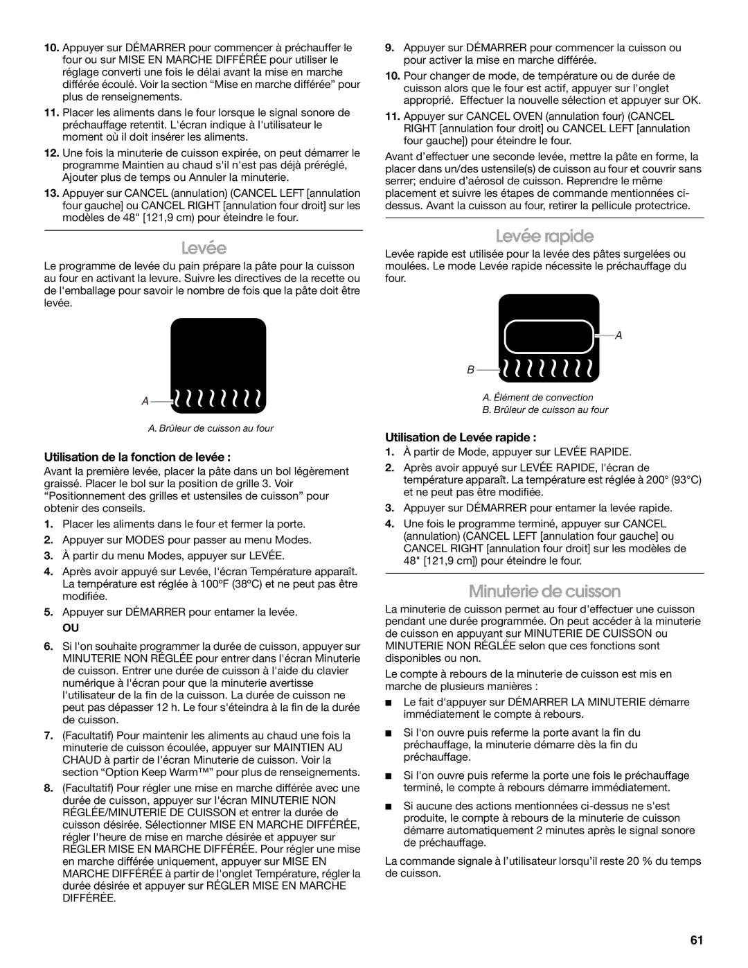 Jenn-Air JGRP430, JGRP548 Minuterie de cuisson, Utilisation de la fonction de levée, Utilisation de Levée rapide 