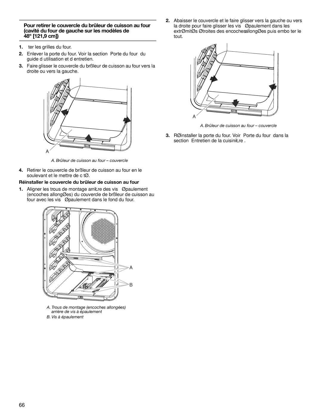 Jenn-Air JGRP536, JGRP548, JGRP430, JGRP436 manual Réinstaller le couvercle du brûleur de cuisson au four 