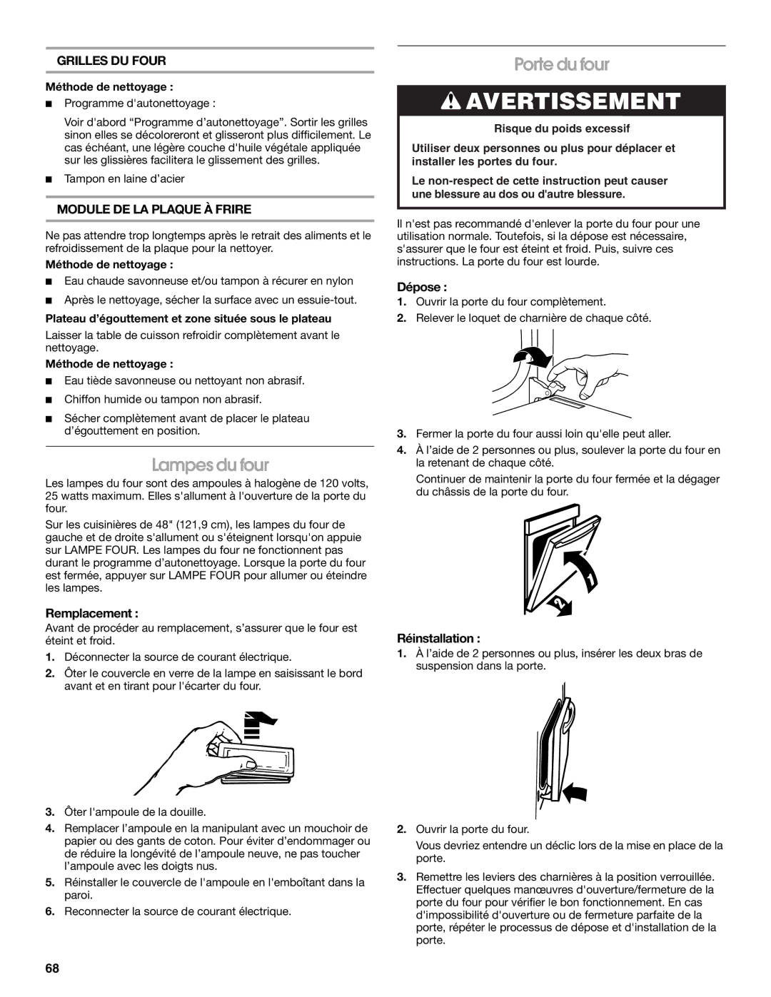 Jenn-Air JGRP548, JGRP430, JGRP536, JGRP436 manual Lampes du four, Porte du four, Grilles DU Four, Module DE LA Plaque À Frire 