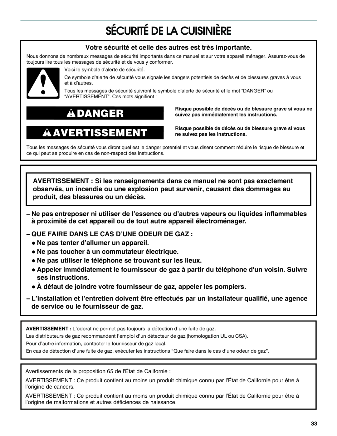 Jenn-Air JGS8850, JGS8860, JGS8750 manual Sécurité DE LA Cuisinière, Votre sécurité et celle des autres est très importante 