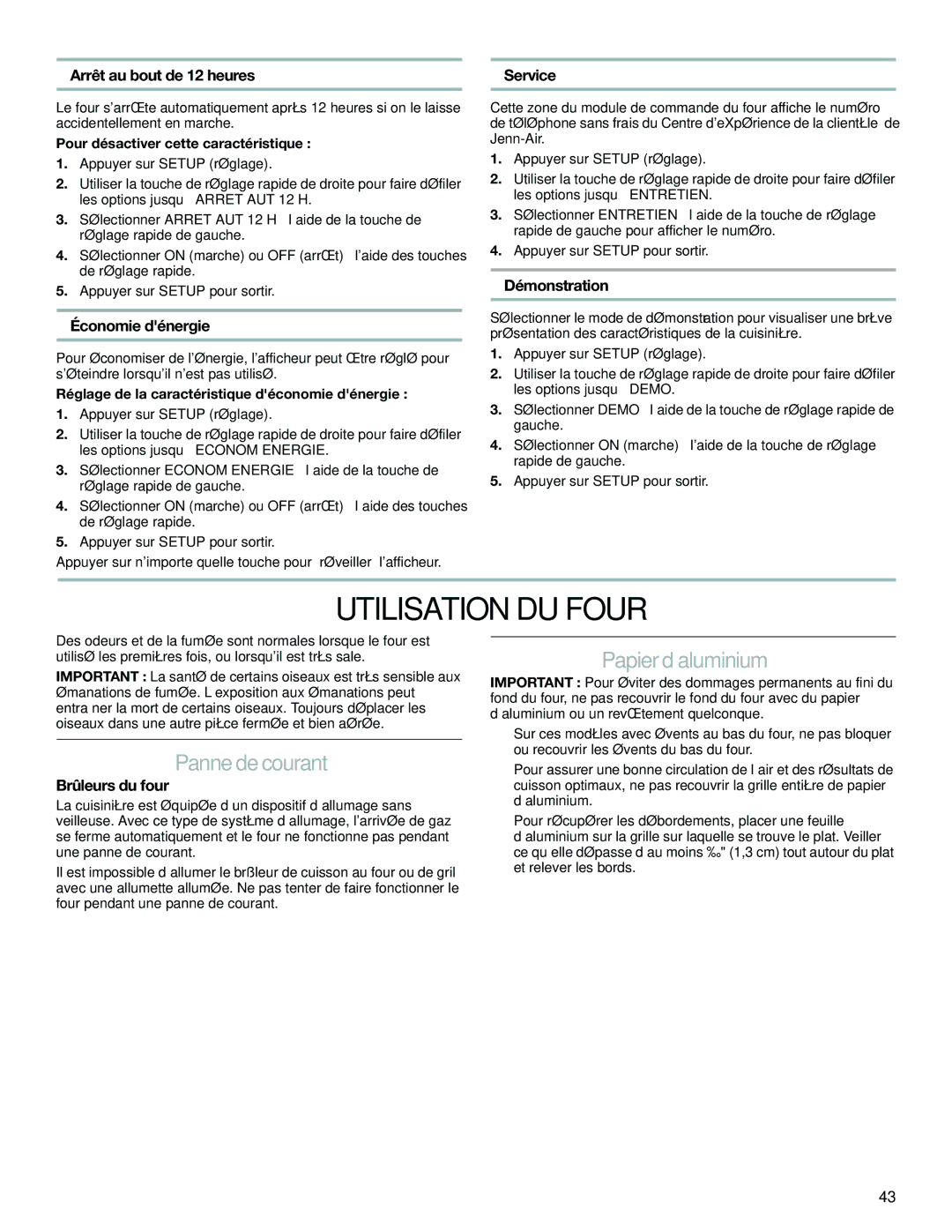 Jenn-Air JGS8860, JGS8850, JGS8750 manual Utilisation DU Four, Papier d’aluminium 