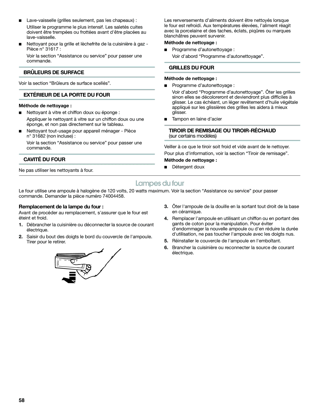 Jenn-Air JGS8860, JGS8850, JGS8750 manual Lampes du four 