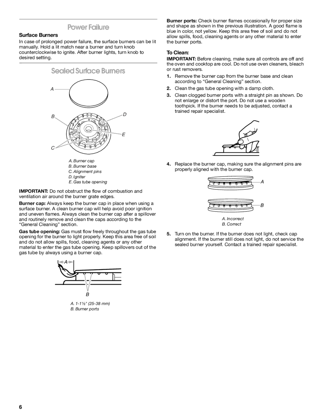 Jenn-Air JGS8850, JGS8860, JGS8750 manual Power Failure, Sealed Surface Burners, To Clean 