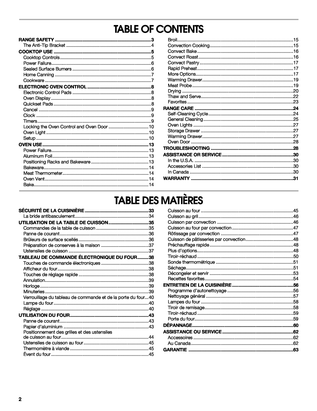 Jenn-Air JGS8750, JGS8850, JGS8860 manual Table Of Contents, Table Des Matières 