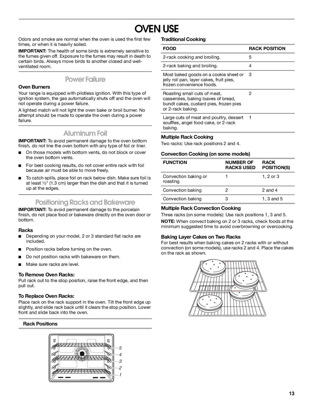 Jenn-Air JGS8860, JGS8850 manual Oven USE, Aluminum Foil, Positioning Racks and Bakeware 