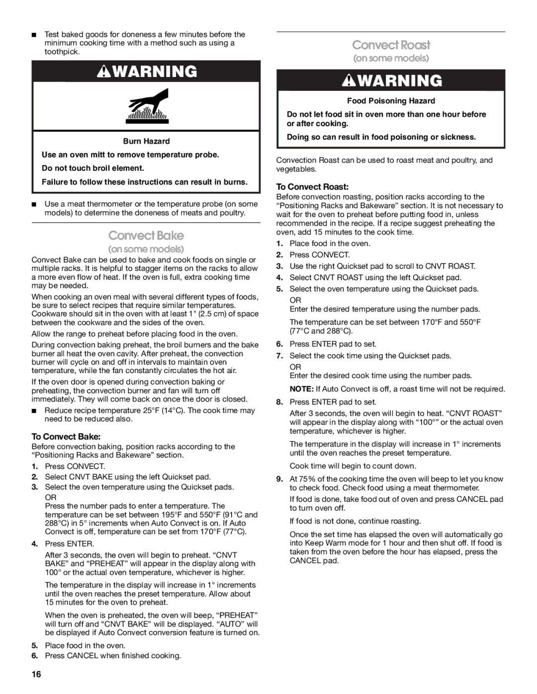 Jenn-Air JGS8850, JGS8860 manual To Convect Bake, To Convect Roast 