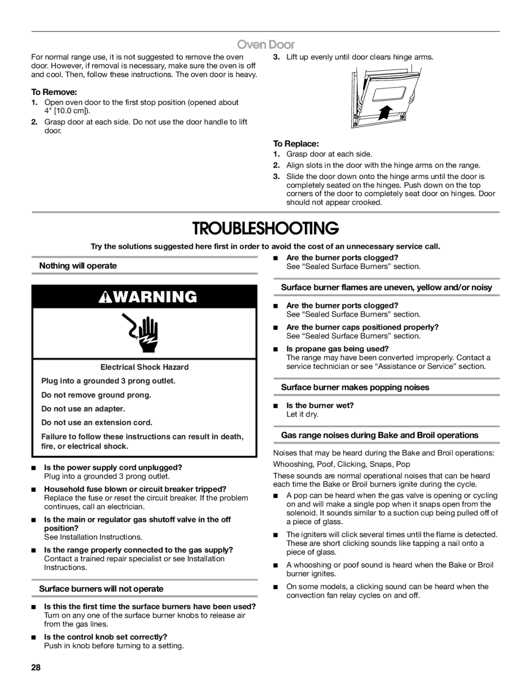 Jenn-Air JGS8850, JGS8860 manual Troubleshooting, Oven Door 