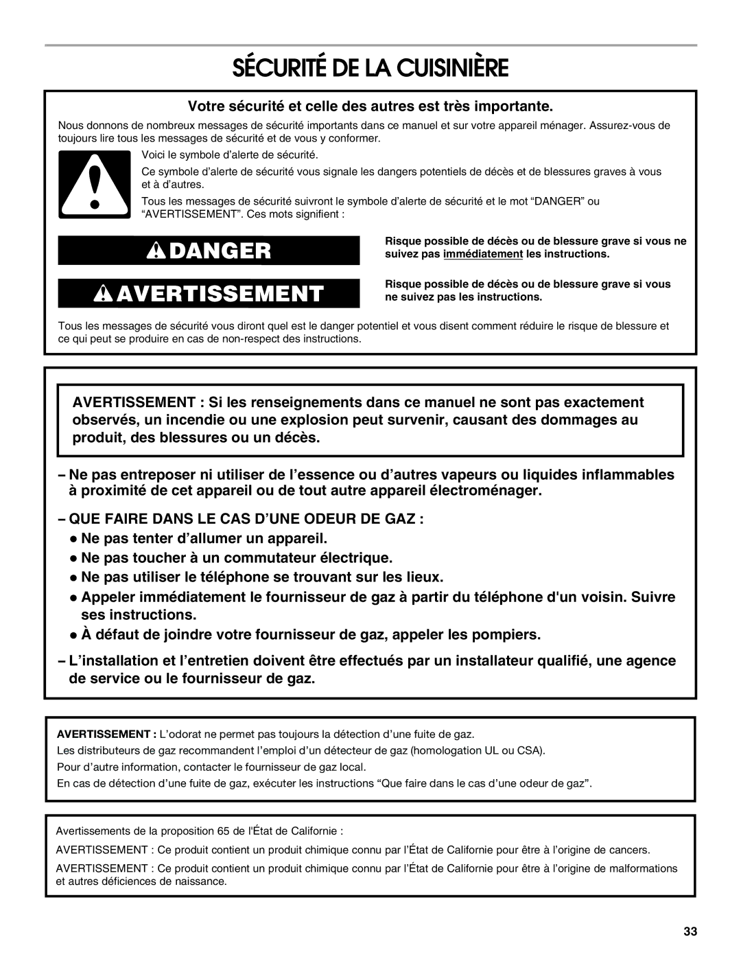 Jenn-Air JGS8860, JGS8850 manual Sécurité DE LA Cuisinière, Votre sécurité et celle des autres est très importante 