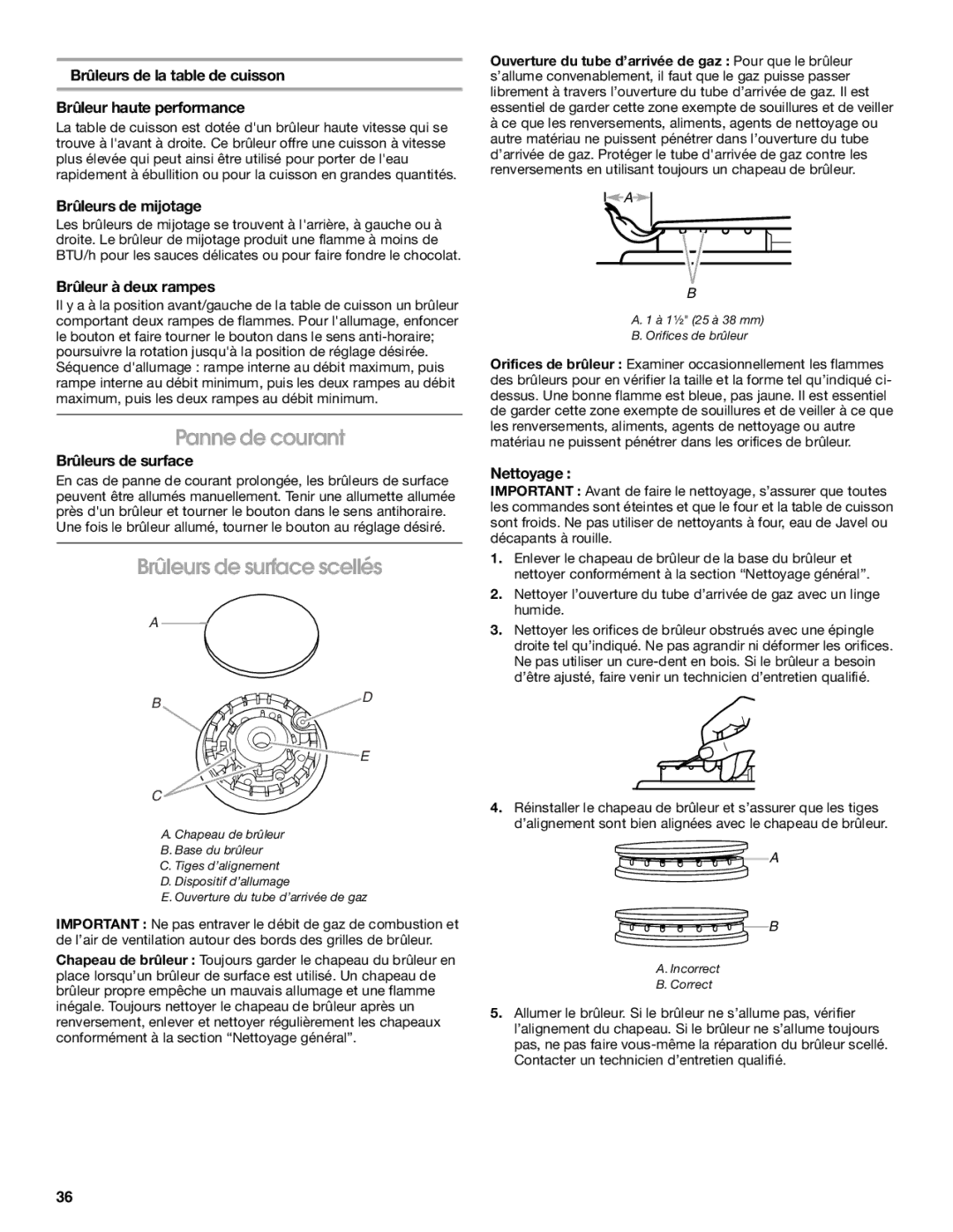 Jenn-Air JGS8850, JGS8860 manual Panne de courant, Brûleurs de surface scellés 