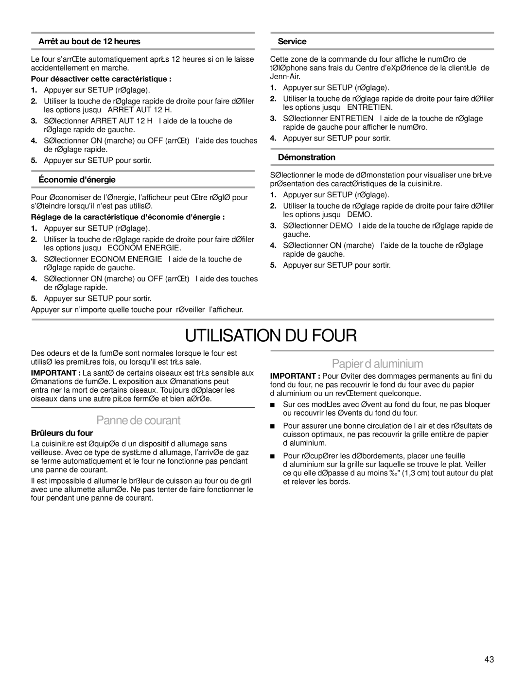 Jenn-Air JGS8860, JGS8850 manual Utilisation DU Four, Papier d’aluminium 