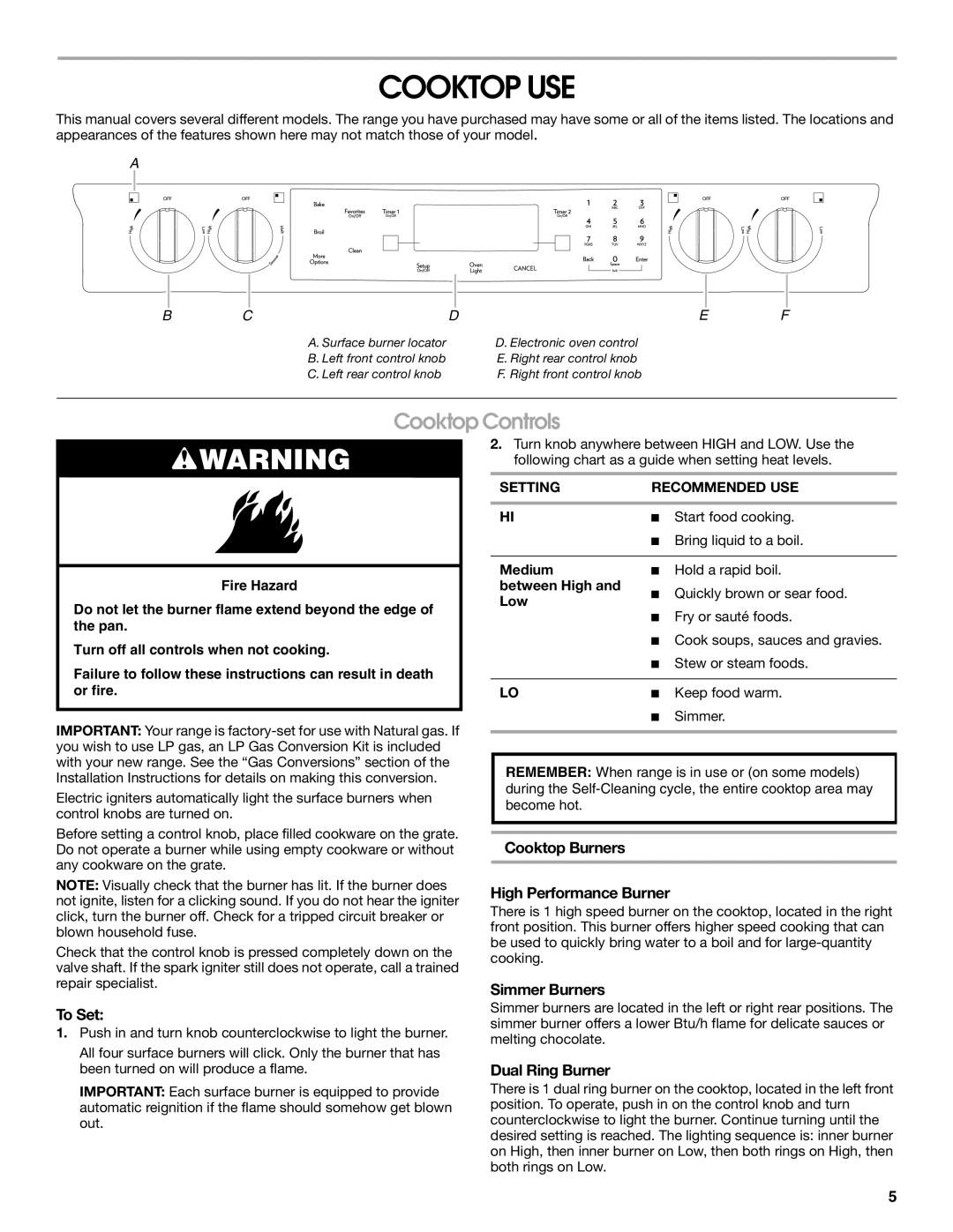 Jenn-Air JGS8860, JGS8850 manual Cooktop USE, Cooktop Controls 