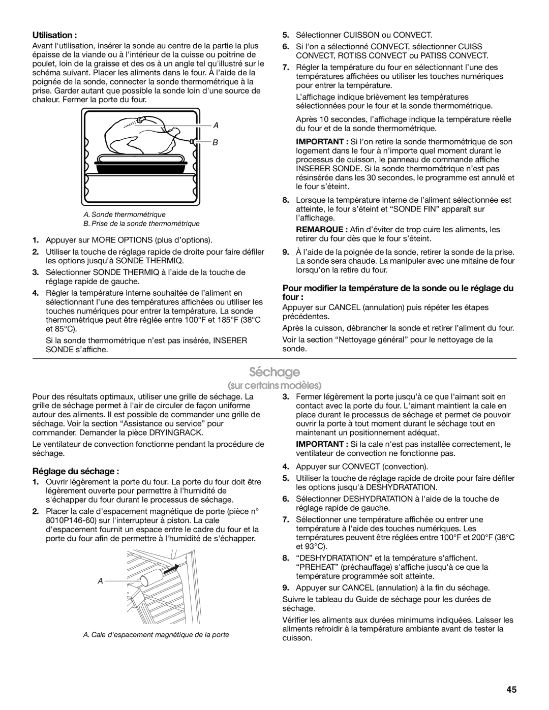 Jenn-Air JGS9900 manual Séchage, Réglage du séchage 