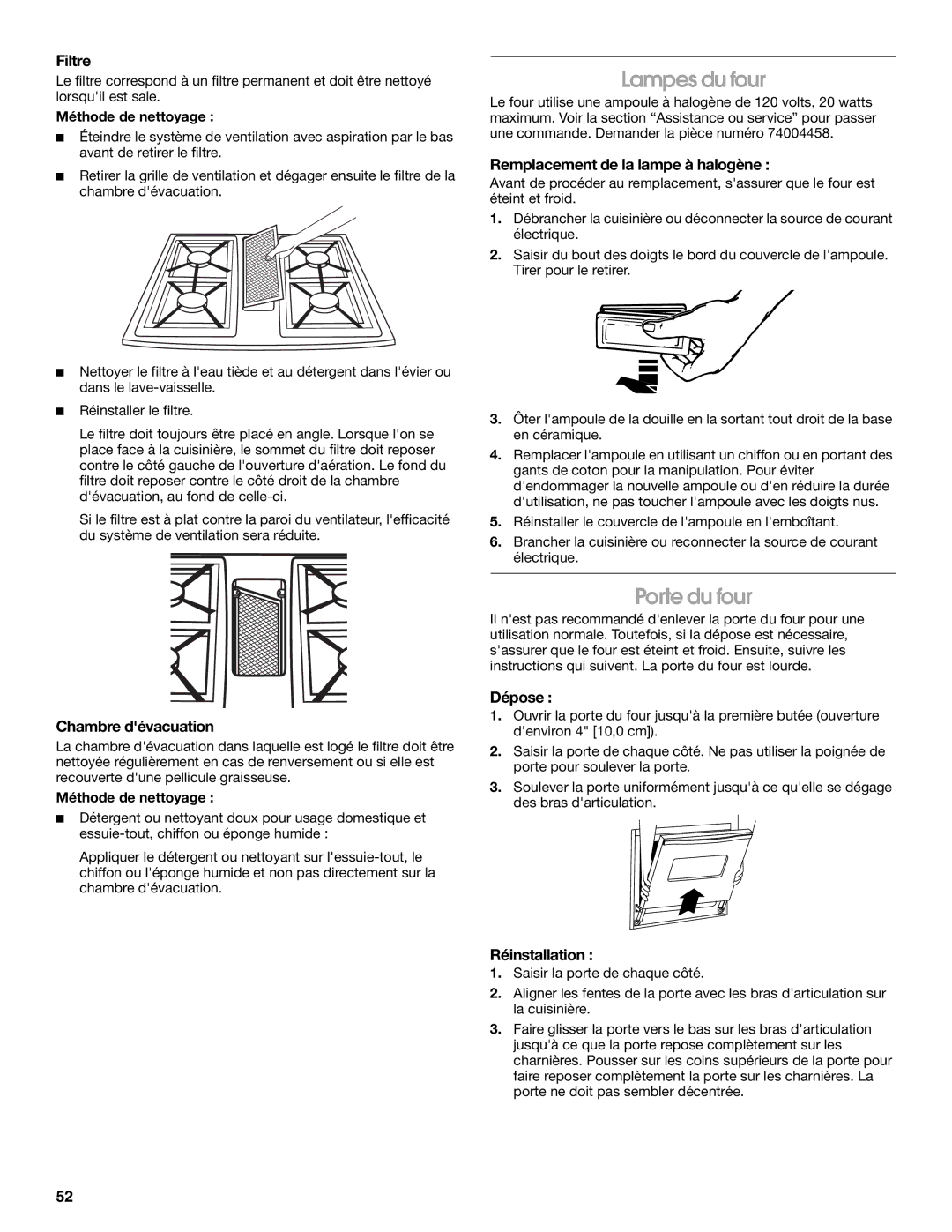 Jenn-Air JGS9900 manual Lampes du four, Porte du four 