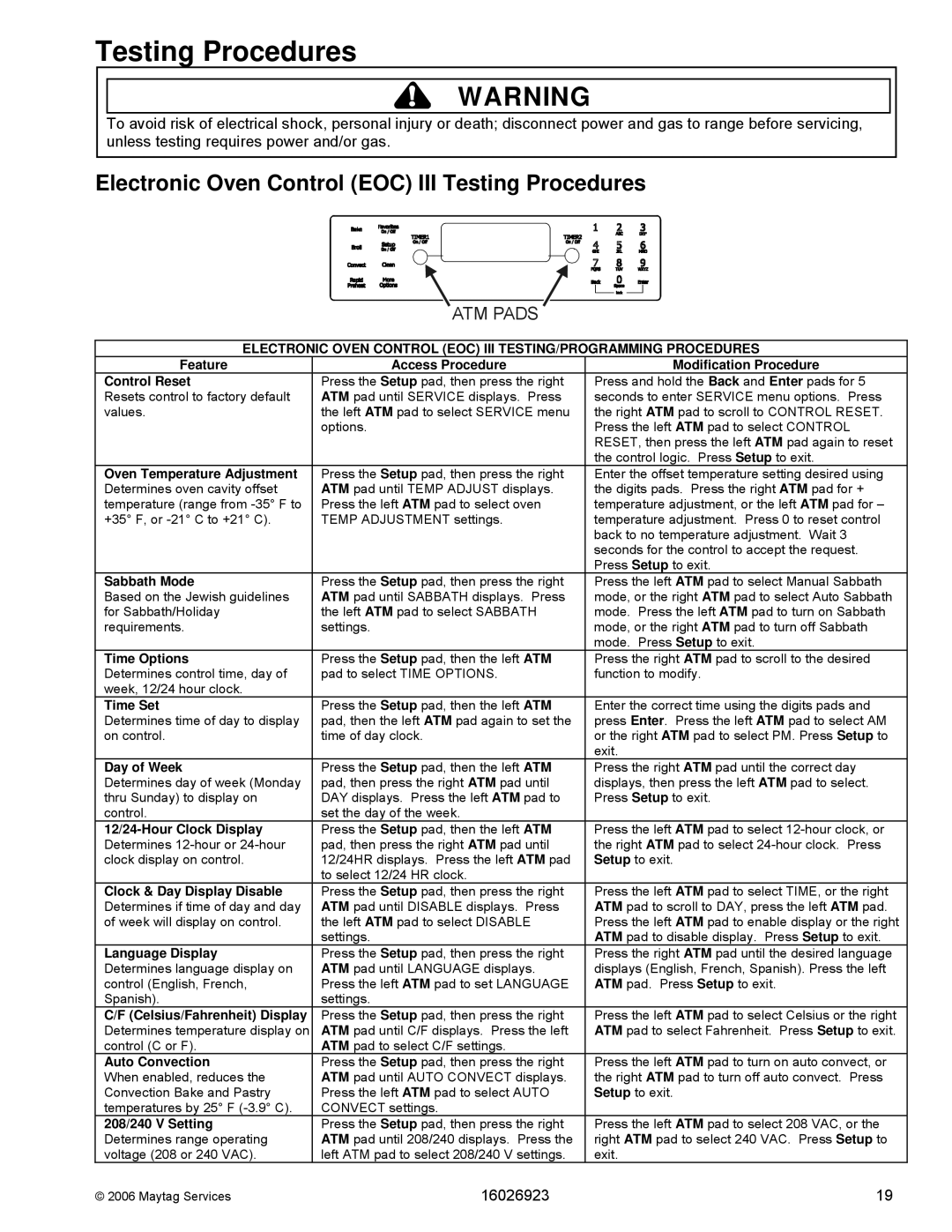 Jenn-Air JGS8850BD manual Oven Temperature Adjustment, Sabbath Mode, Time Options, Time Set, Day of Week, Language Display 