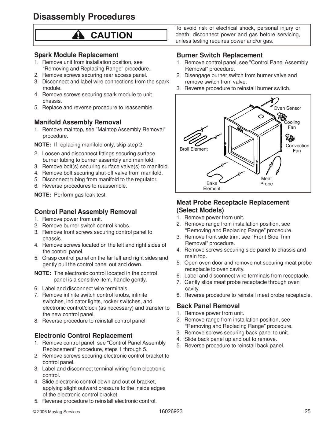 Jenn-Air JGS8860BD Spark Module Replacement, Manifold Assembly Removal, Burner Switch Replacement, Back Panel Removal 