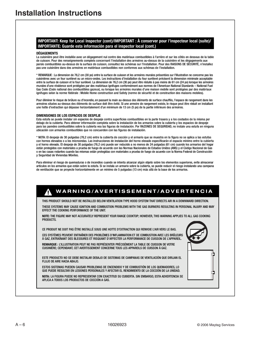 Jenn-Air JGS9900BD, JGS8860BD, JGS8750BD, JGS8850BD manual Dégagements 