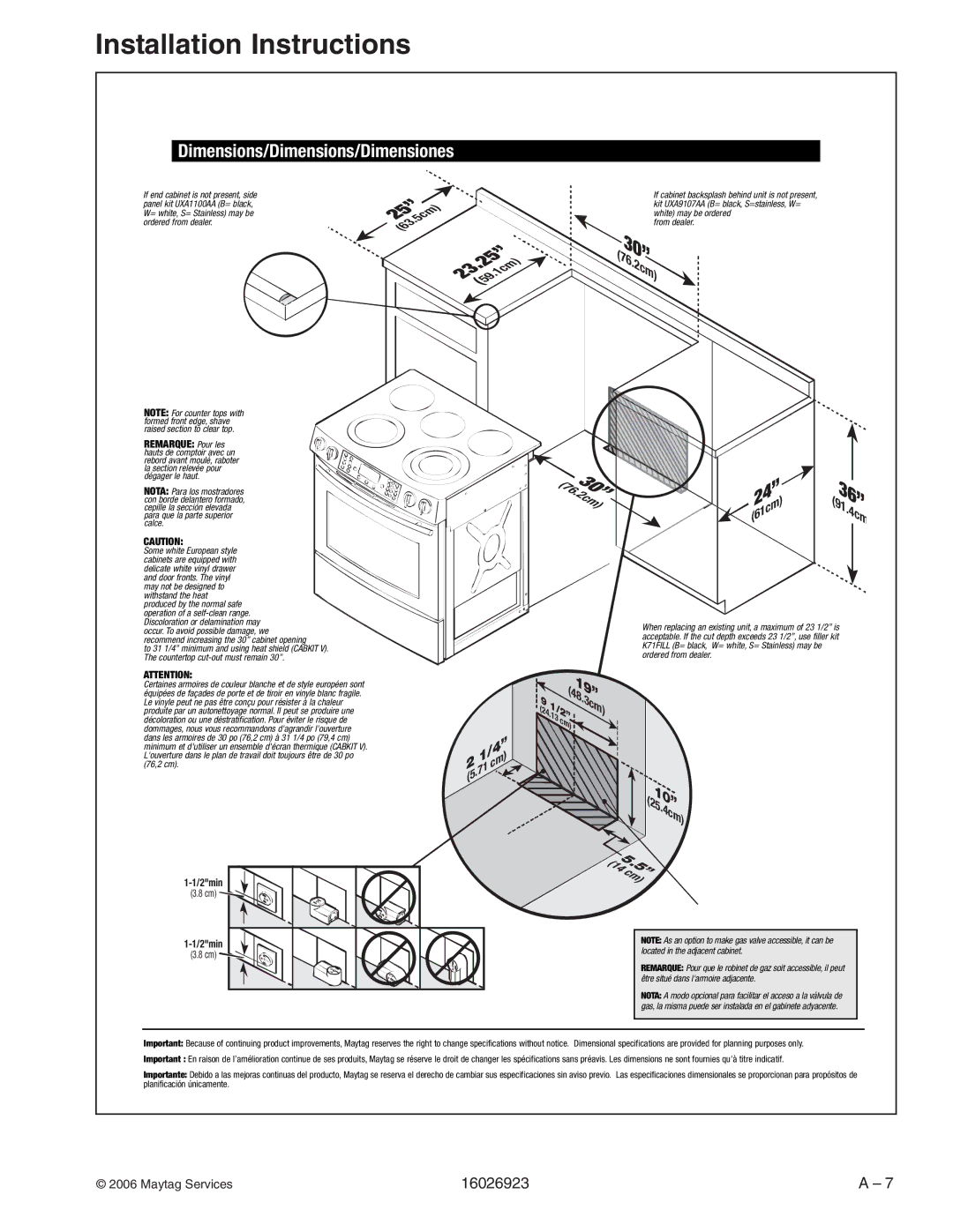 Jenn-Air JGS8860BD, JGS9900BD, JGS8750BD, JGS8850BD manual Dimensions/Dimensions/Dimensiones 