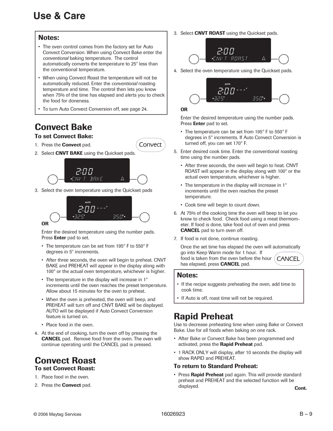 Jenn-Air JGS8860BD, JGS9900BD, JGS8750BD, JGS8850BD manual Convect Bake, Convect Roast, Rapid Preheat 