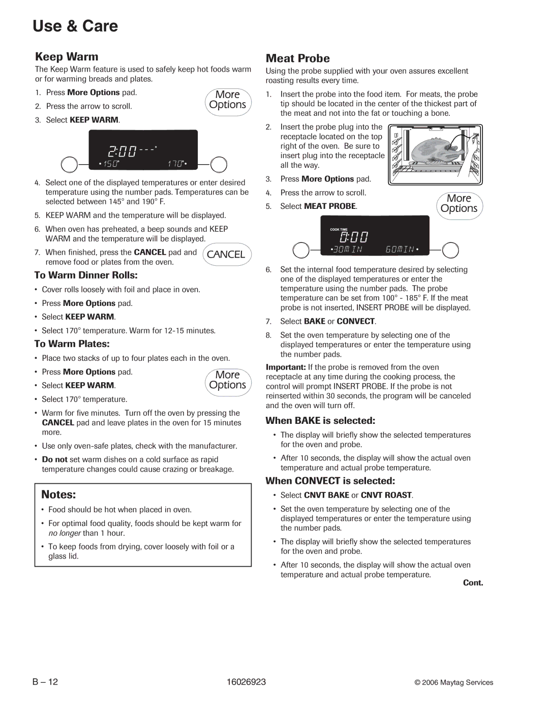 Jenn-Air JGS9900BD, JGS8860BD, JGS8750BD, JGS8850BD manual Keep Warm, Meat Probe 