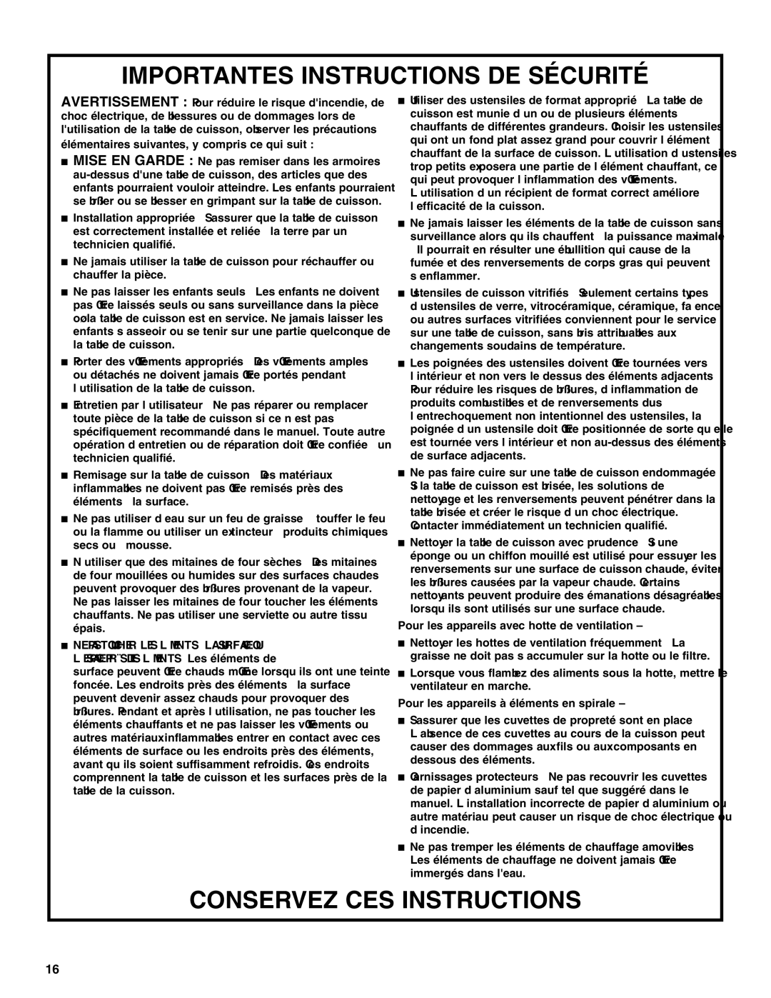 Jenn-Air JIC4430X manual Importantes Instructions DE Sécurité 