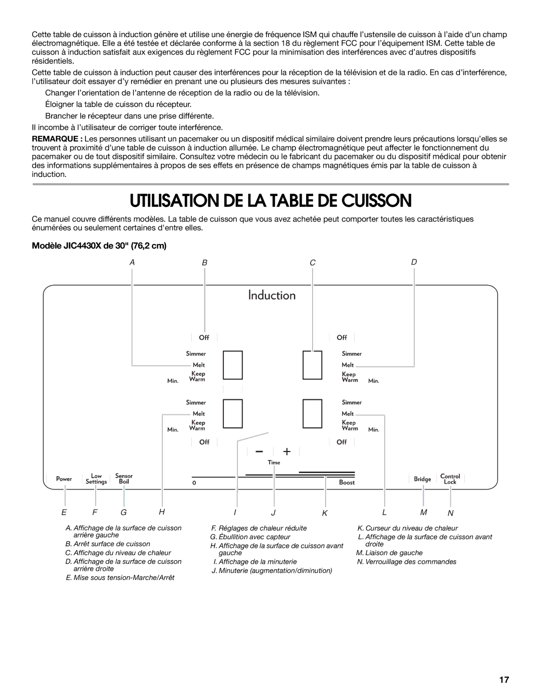 Jenn-Air manual Utilisation DE LA Table DE Cuisson, Modèle JIC4430X de 30 76,2 cm 