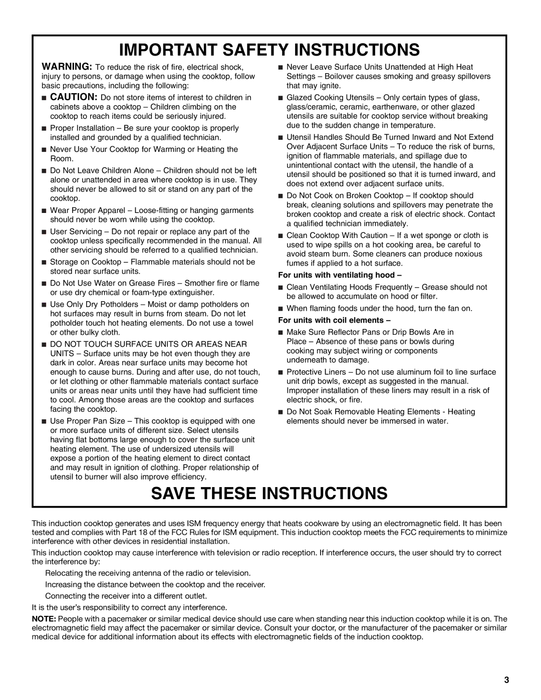 Jenn-Air JIC4430X manual Important Safety Instructions 