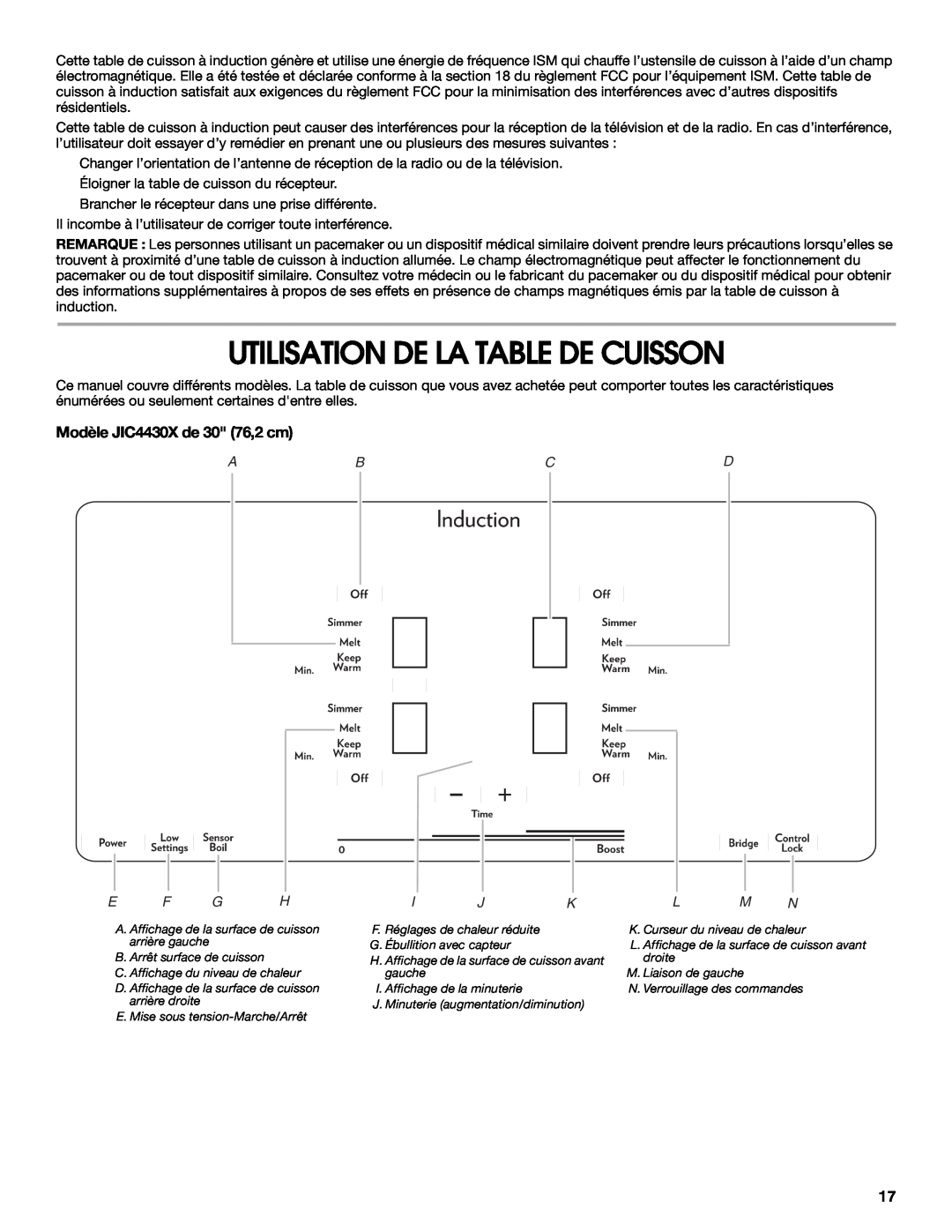 Jenn-Air manual Utilisation De La Table De Cuisson, Modèle JIC4430X de 30 76,2 cm, Abcd 