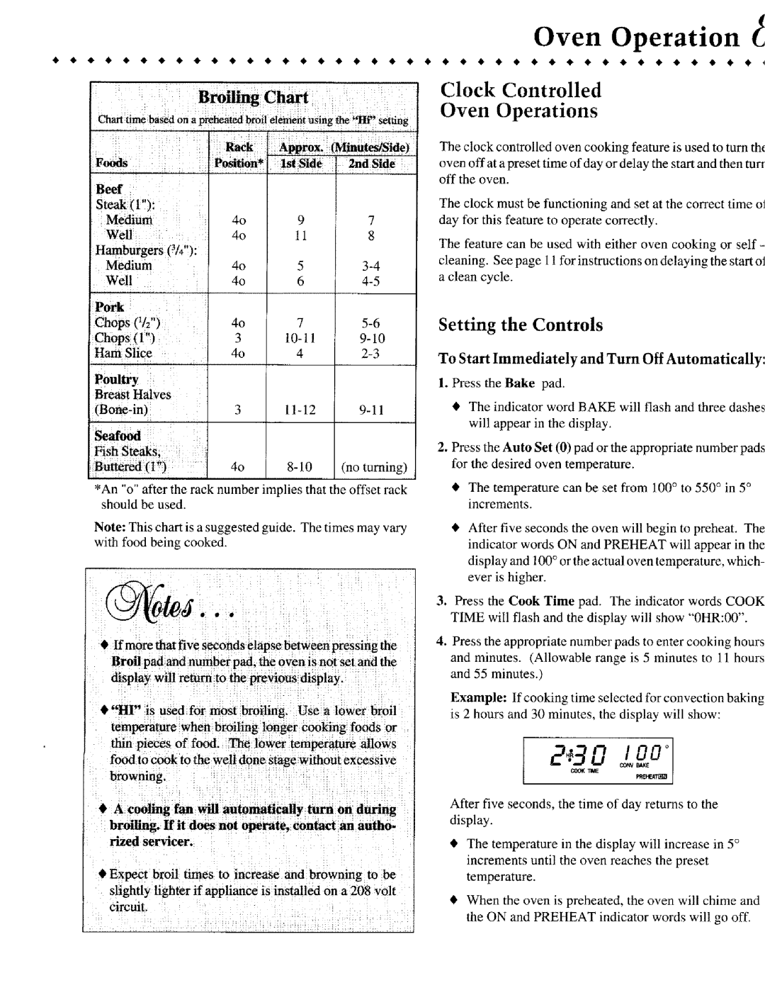 Jenn-Air JIVR /8530 warranty Seafooa, Clock Controlled Oven Operations, Steak t, Setting the Controls 