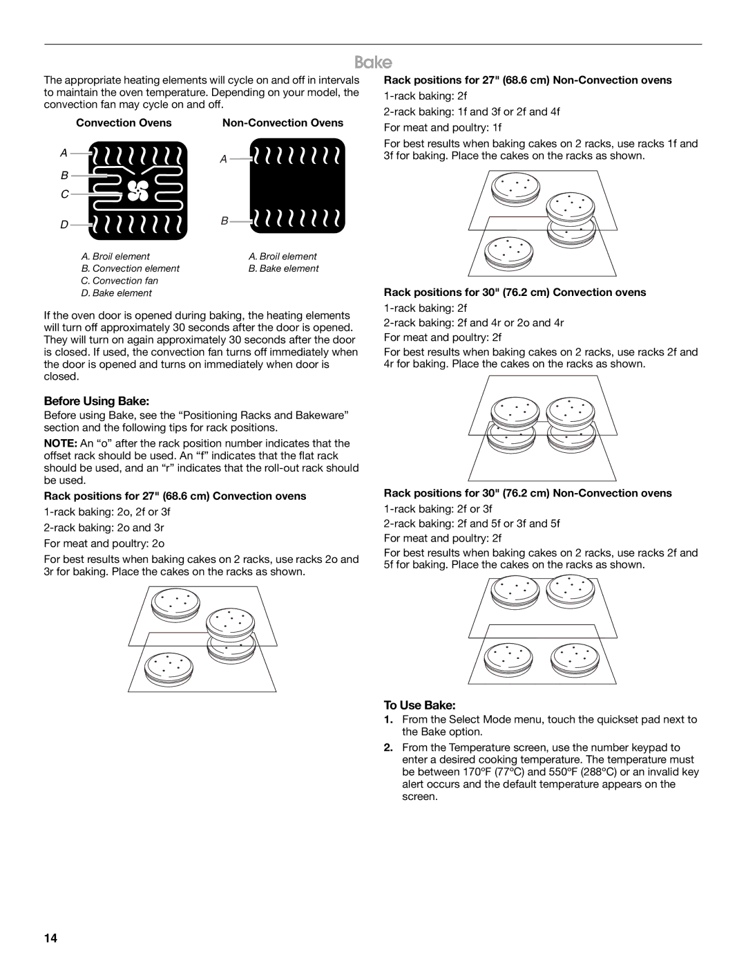 Jenn-Air JJW2530, JJW2527, JJW2730, JJW2427, JJW2827, JJW2830, JJW2727, JJW2330, JJW2430 manual Before Using Bake, To Use Bake 