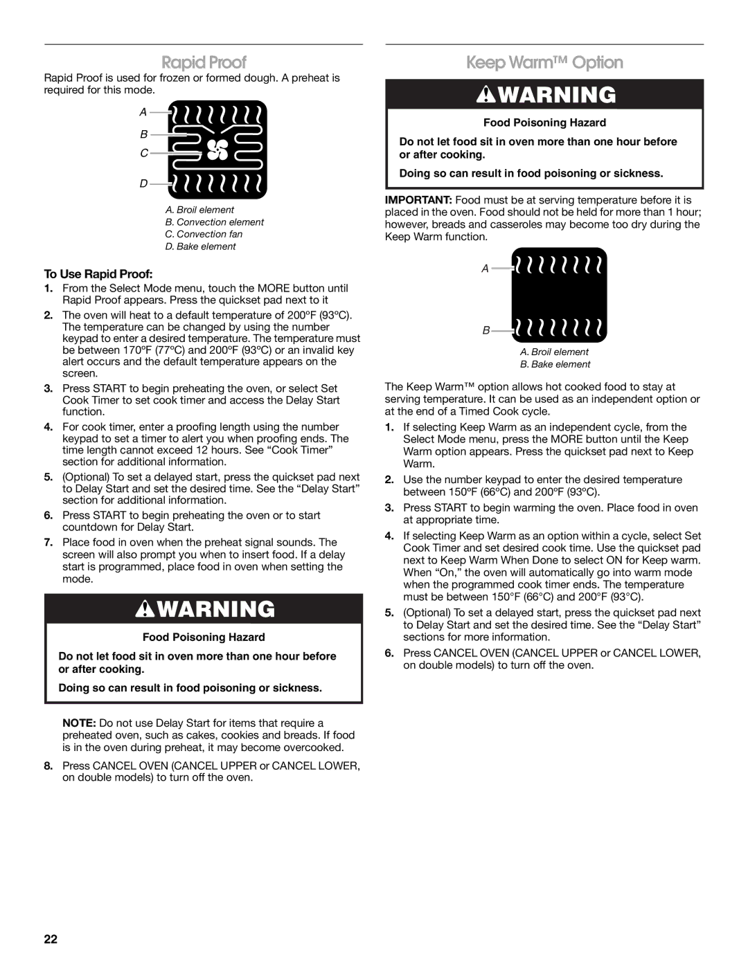 Jenn-Air JJW2830, JJW2527, JJW2730, JJW2427, JJW2827, JJW2530, JJW2727, JJW2330, JJW2430 Keep Warm Option, To Use Rapid Proof 