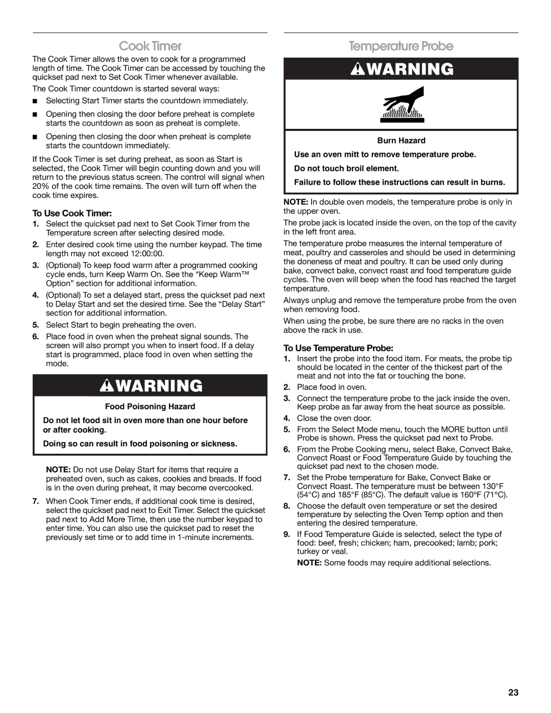 Jenn-Air JJW2530, JJW2527, JJW2730, JJW2427, JJW2827, JJW2830, JJW2727 manual To Use Cook Timer, To Use Temperature Probe 