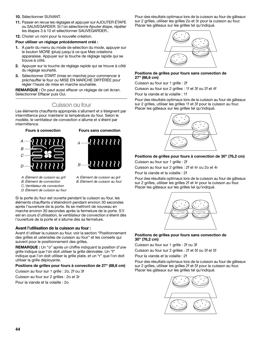 Jenn-Air JJW2430, JJW2527, JJW2730, JJW2427, JJW2827, JJW2830 manual Cuisson au four, Avant l’utilisation de la cuisson au four 