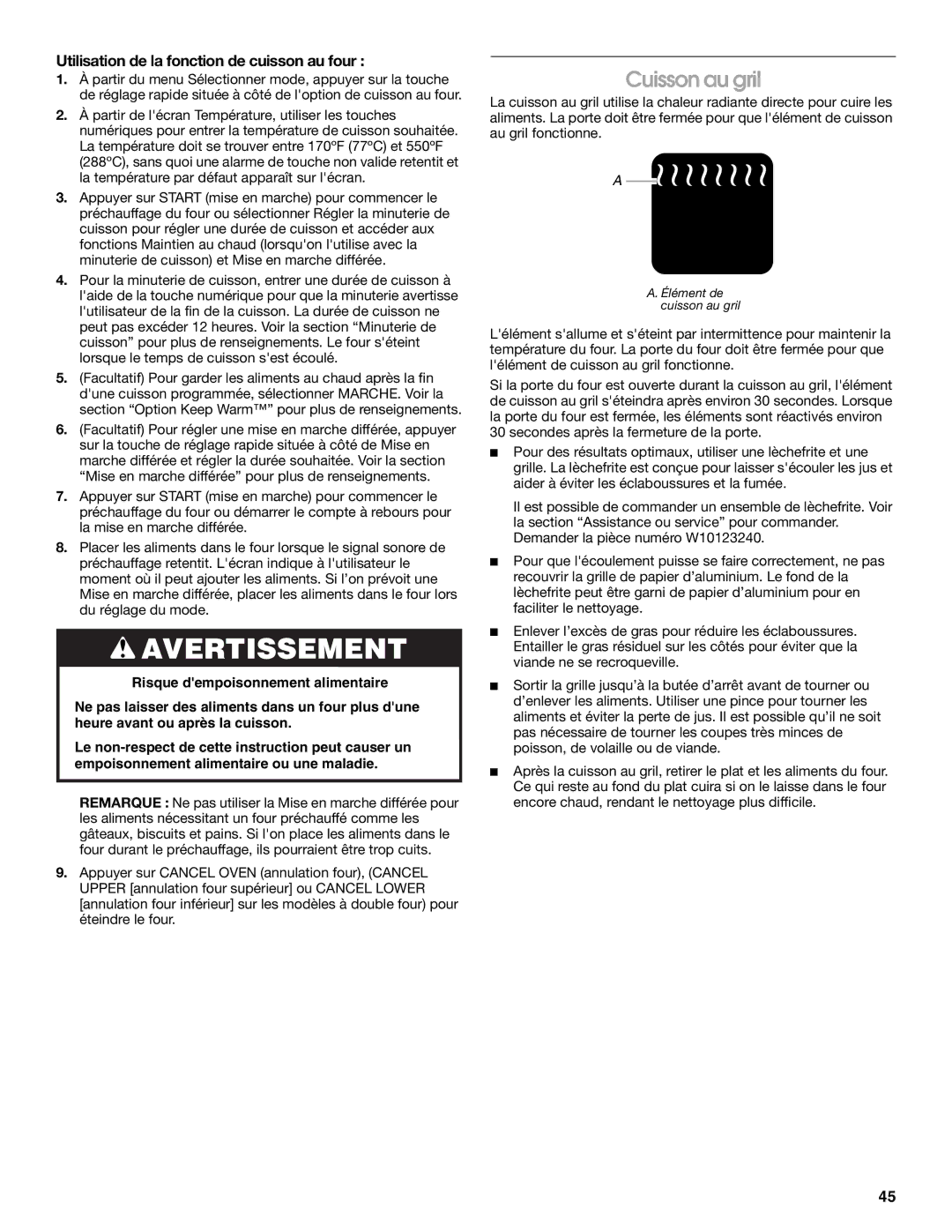 Jenn-Air JJW2527, JJW2730, JJW2427, JJW2827, JJW2830, JJW2530 Cuisson au gril, Utilisation de la fonction de cuisson au four 