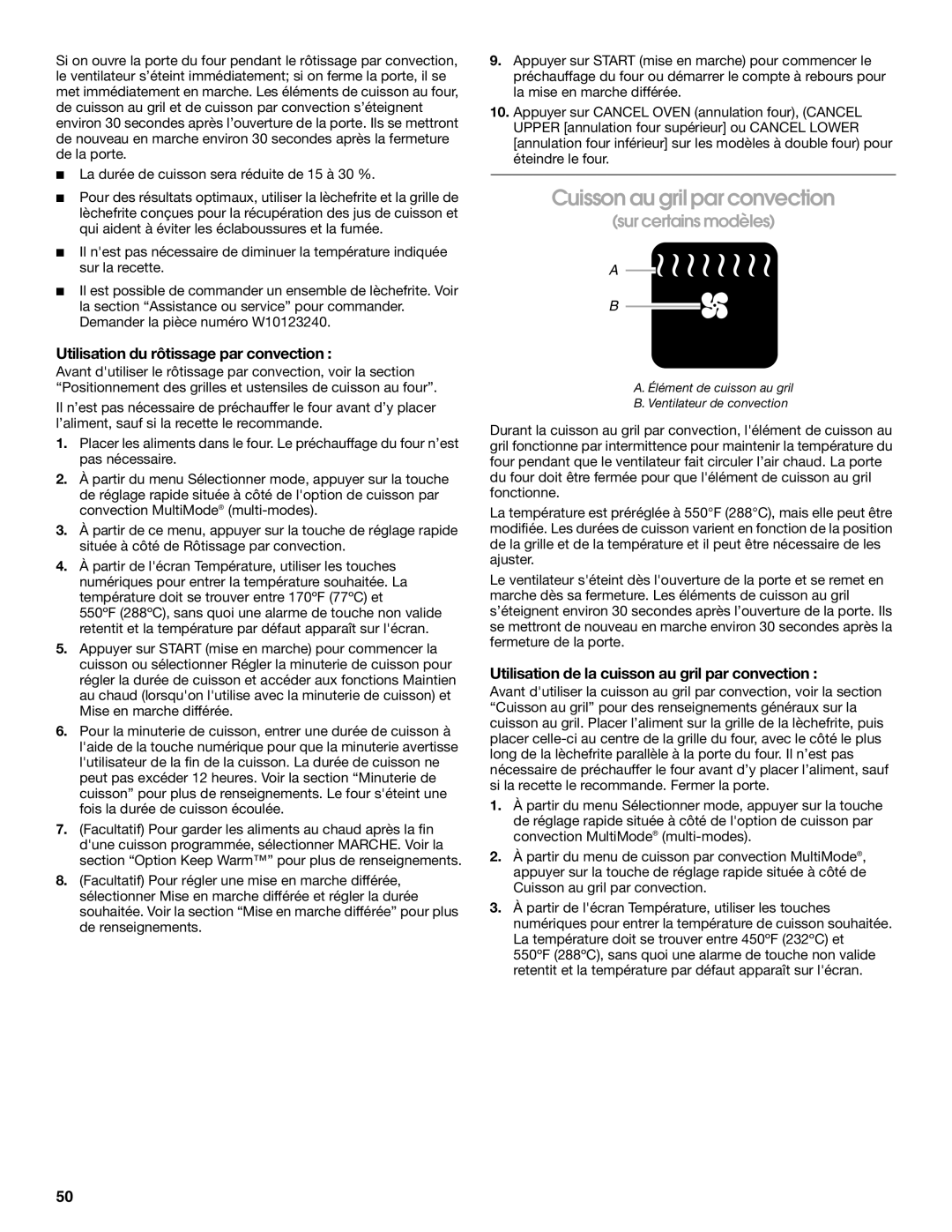 Jenn-Air JJW2530, JJW2527, JJW2730, JJW2427, JJW2827 Cuisson au gril par convection, Utilisation du rôtissage par convection 