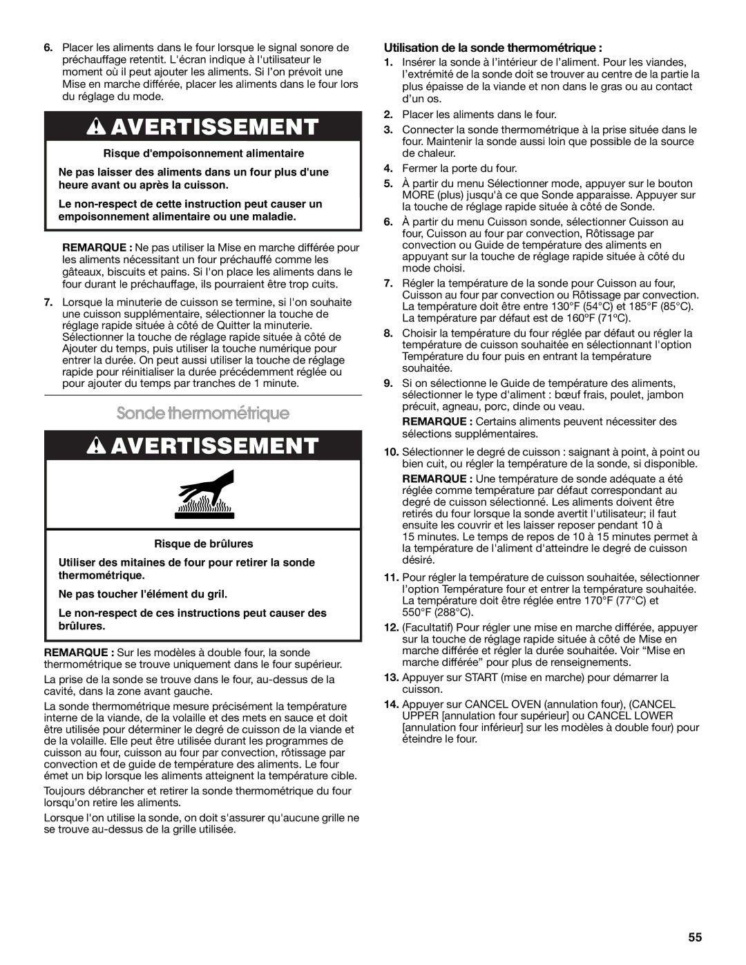 Jenn-Air JJW2730, JJW2527, JJW2427, JJW2827, JJW2830, JJW2530 Sonde thermométrique, Utilisation de la sonde thermométrique 