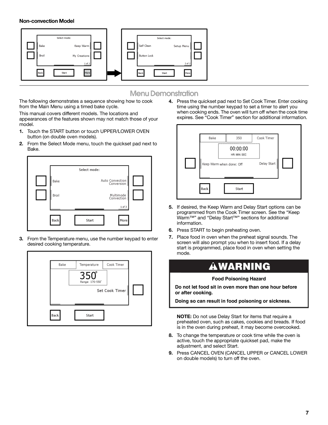 Jenn-Air JJW2330, JJW2527, JJW2730, JJW2427, JJW2827, JJW2830, JJW2530, JJW2727, JJW2430 Menu Demonstration, Non-convection Model 