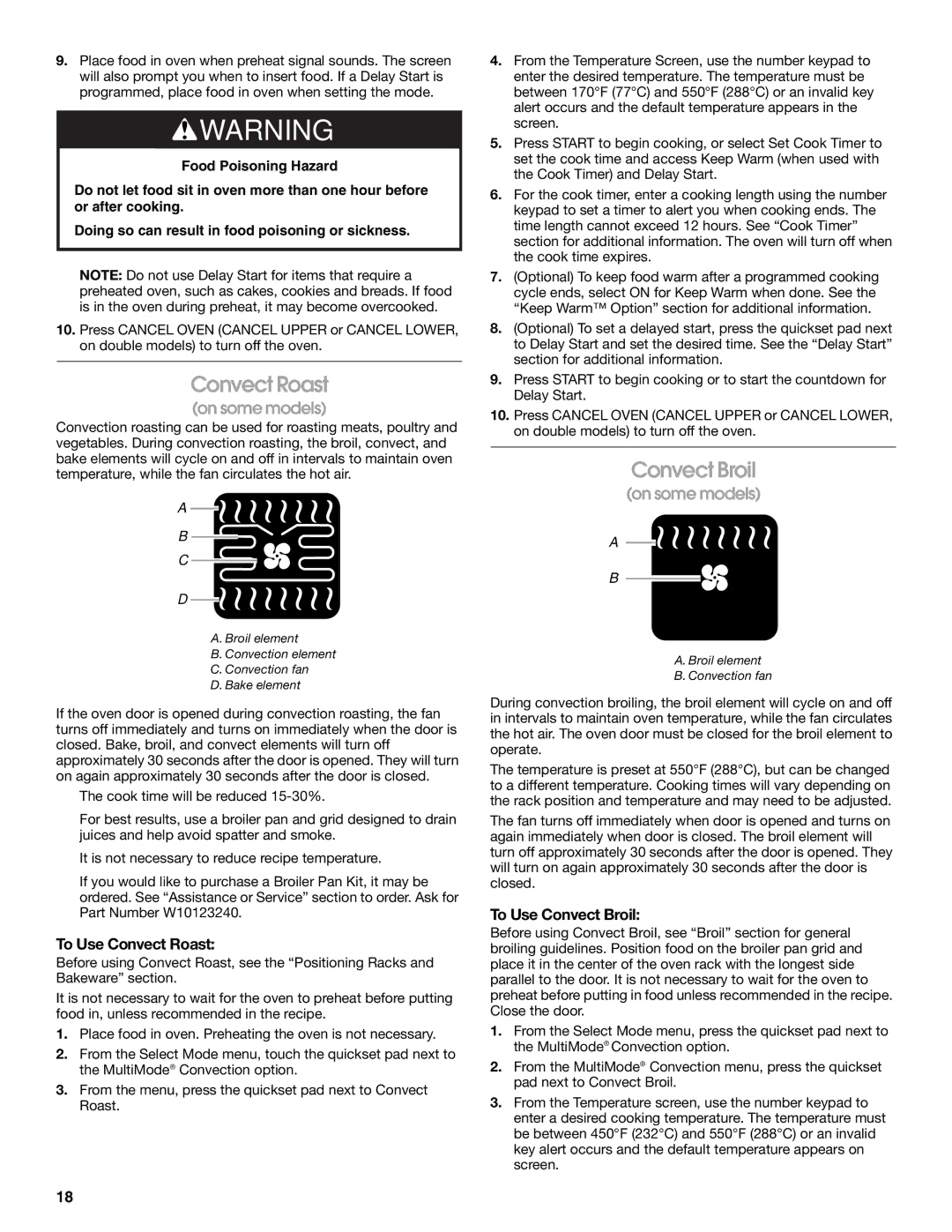 Jenn-Air JJW2430, JJW2527, JJW2730, JJW2427, JJW2827, JJW2830, JJW2530 manual To Use Convect Roast, To Use Convect Broil 