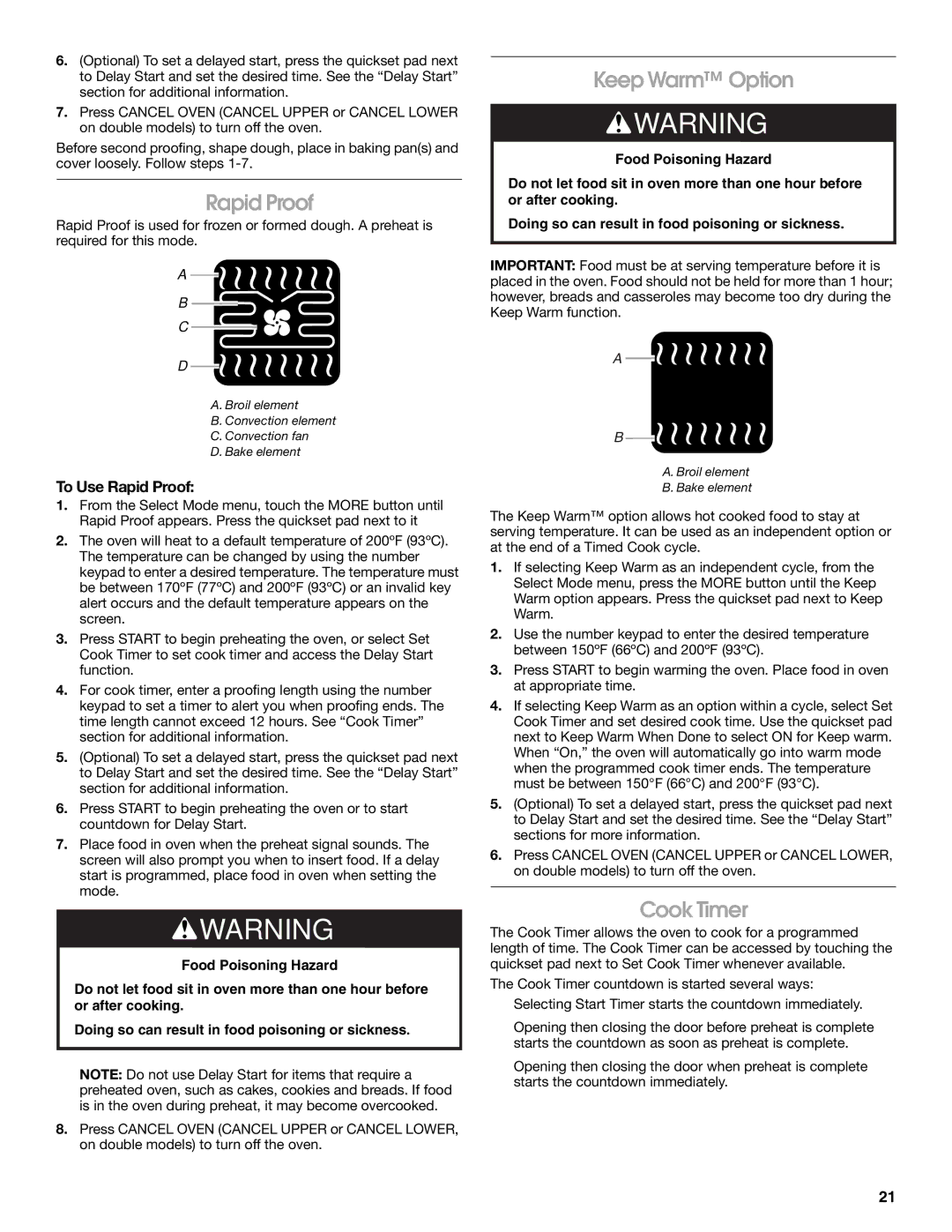 Jenn-Air JJW2730, JJW2527, JJW2427, JJW2827, JJW2830, JJW2530, JJW2727 Keep Warm Option, Cook Timer, To Use Rapid Proof 