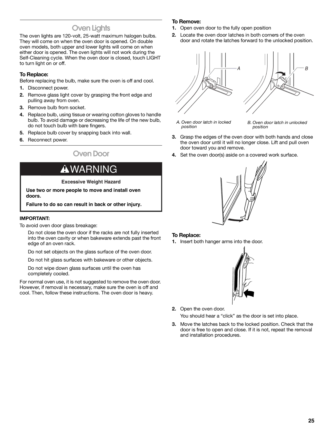 Jenn-Air JJW2530, JJW2527, JJW2730, JJW2427, JJW2827, JJW2830, JJW2727, JJW2330 Oven Lights, Oven Door, To Replace, To Remove 