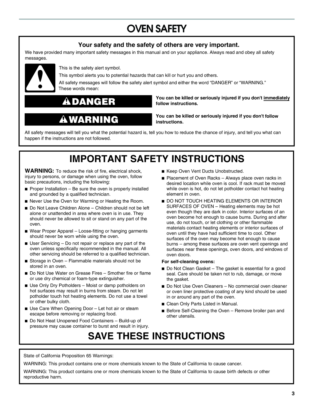 Jenn-Air JJW2827, JJW2527, JJW2730, JJW2427, JJW2830 Oven Safety, Your safety and the safety of others are very important 